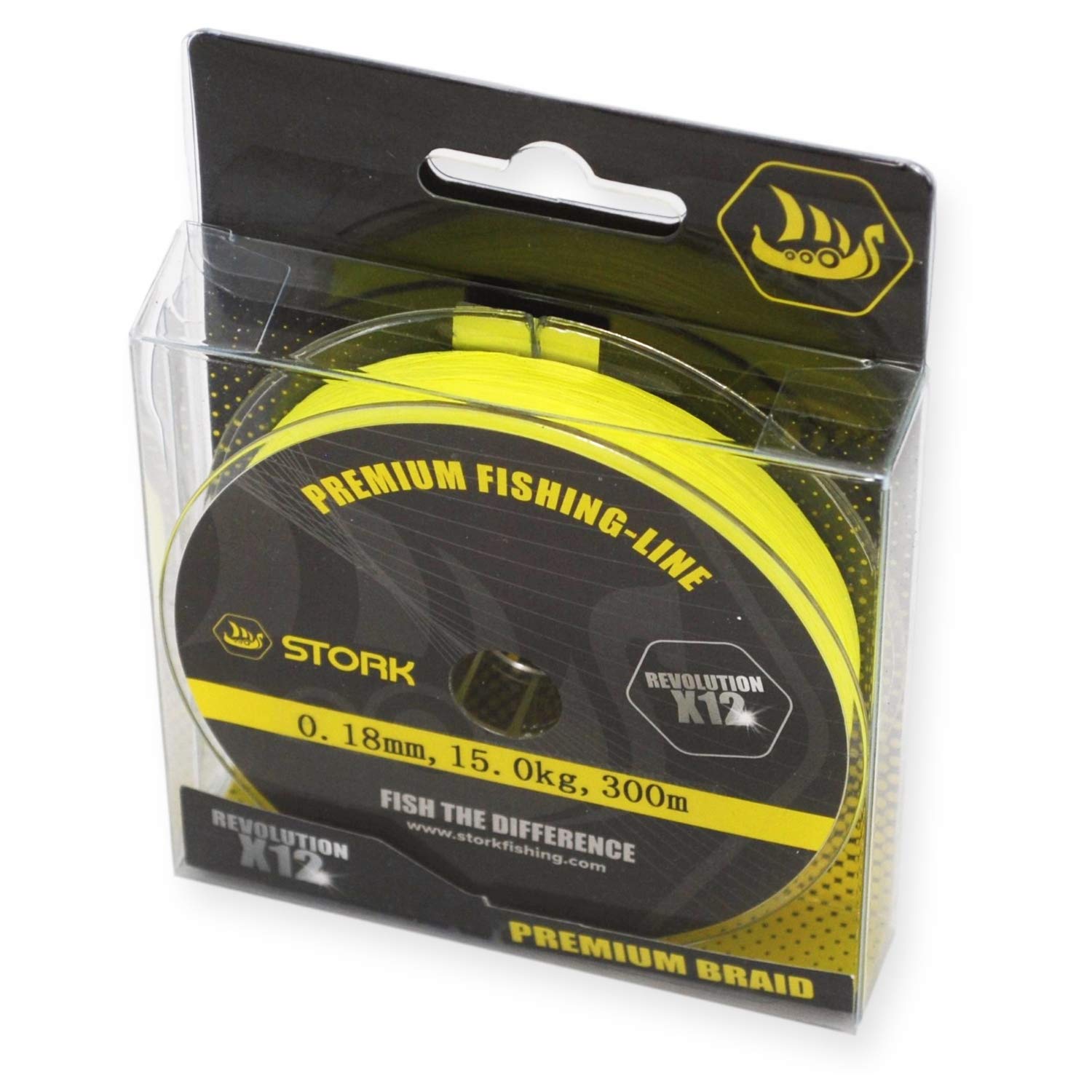 Stork Revolution 12-Way Braided Premium Fishing Line 300 m (Yellow, 15 kg / 0.18 mm)