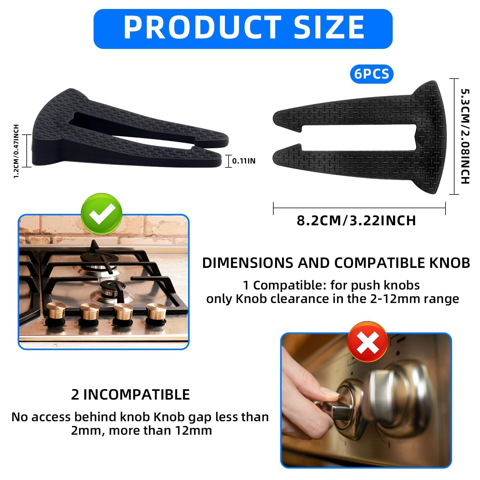 6-Pack Stove Knob Safety Covers - Childproof Gas Stove & Oven Knob Locks, Gas Stove Knob Covers for Child Safety, Baby Proofing Silicone Covers for Child & Pet Safety (Black, No Tools Needed)