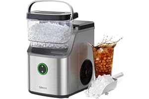 Silonn Nugget Ice Maker Countertop, Ice Basket with Handle, Quiet Operation & Self Cleaning Ice Machine, Chewable Ice, 33 lbs/24H, Portable Pellet Ice Maker with Scoop for Home, Kitchen and Office