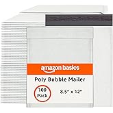 Amazon Basics Poly Bubble Mailer, 8.5" x 12" (Internal Size 8.25" x 11"), Self-Seal, 100-Pack, White/Grey