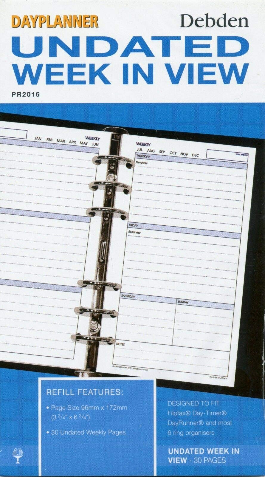 Collins Week to View Undated Refill for Personal Size Personal Organiser (6 Ring Mechanism)