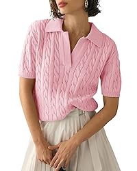 Imily Bela Women's Cable Short Sleeve Sweaters Tops