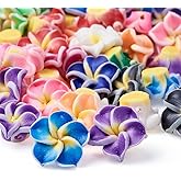 KISSITTY 200-Piece Random Mixed Color Handmade Polymer Clay 3D Plumeria Flower Spacer Loose Beads 12x8mm with Holes 1-1.6mm for DIY Jewelry Craft Making