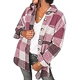 Blansdi Womens Flannel Shacket Plaid Button Down Long Sleeve Shirts Jacket Coats Fall Outfits Fashion Clothes 2025