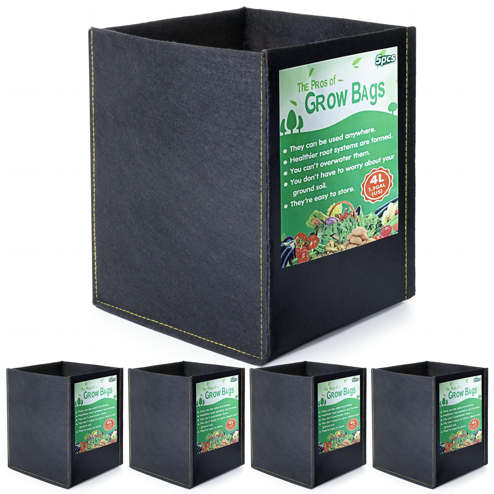 Growerz Square GrowPotz 4-Litre 5pcs High Strength Grow Bag
