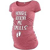 Maternity Shirts for Women - Casual Graphic Ruched Sides Short Sleeve Pregnancy Announcement Shirt