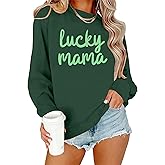 PECHAR St Patricks Day Shirt Women Lucky Mama Sweatshirt Shamrock Long Sleeve Patrick's Day Shirts Irish Gift Pullover