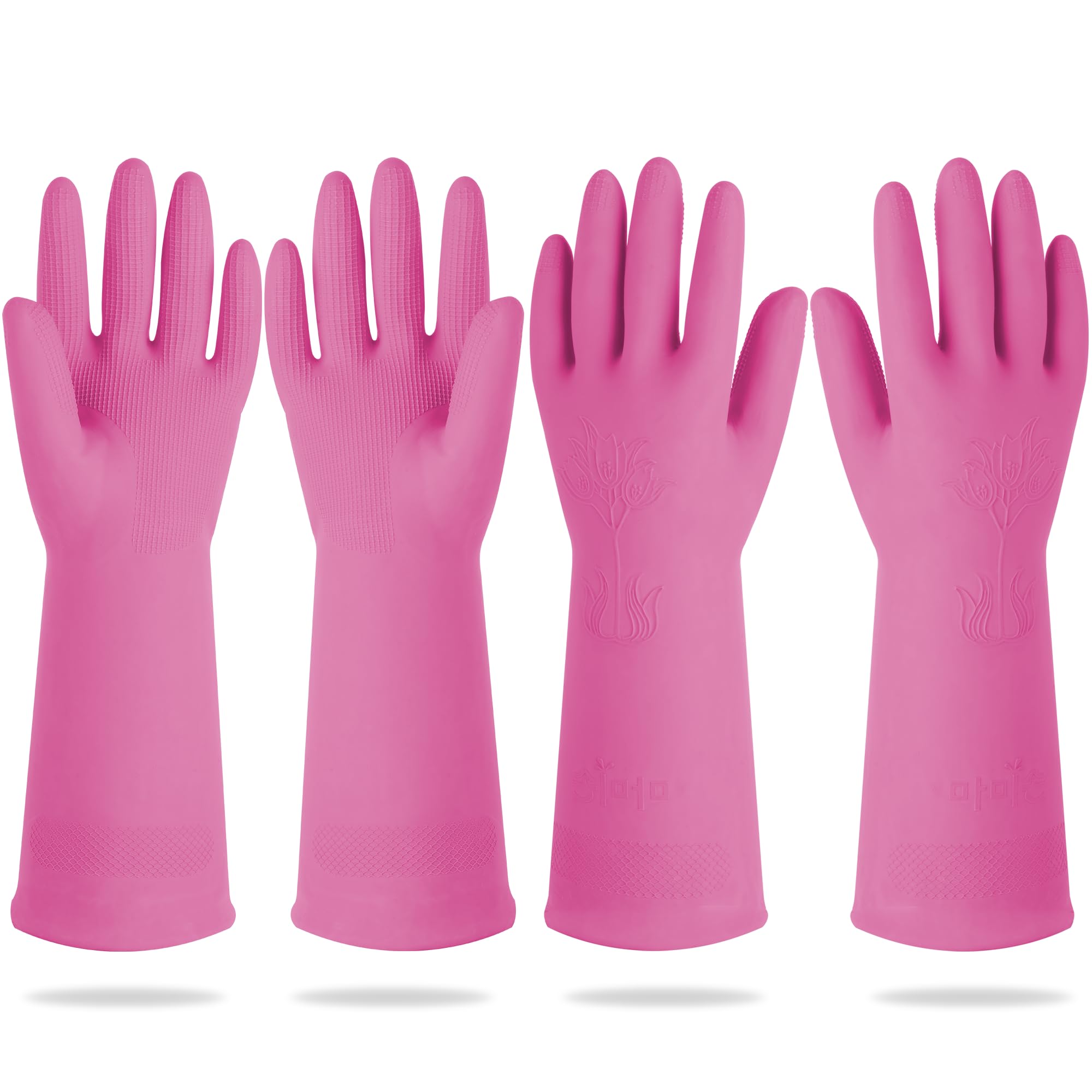 Photo 1 of DABOGOSA Mamison 2 Pairs Reusable Waterproof Household Dishwashing Cleaning Rubber Gloves, Non-Slip Kitchen Glove (Pink, Small (Pack of 2))