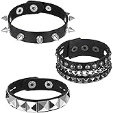 Gtziqa 3 Pcs Punk Rock Leather Studded Bracelets, Spiked Leather Cuff Bracelet for Men Women 80s 90s Goth Adjustable Wrap Wrist Cuffs Emo Jewelry Accessories