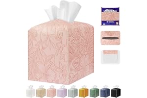 PARIERIS Tissue Box Holder Cover Square Tissue Cube Cover PU Leather Tissue Organizer with Bottom Belt for Bathroom, Tabletop, Kitchen, Night Stands, Office, Home, Car (1, RosyPink)