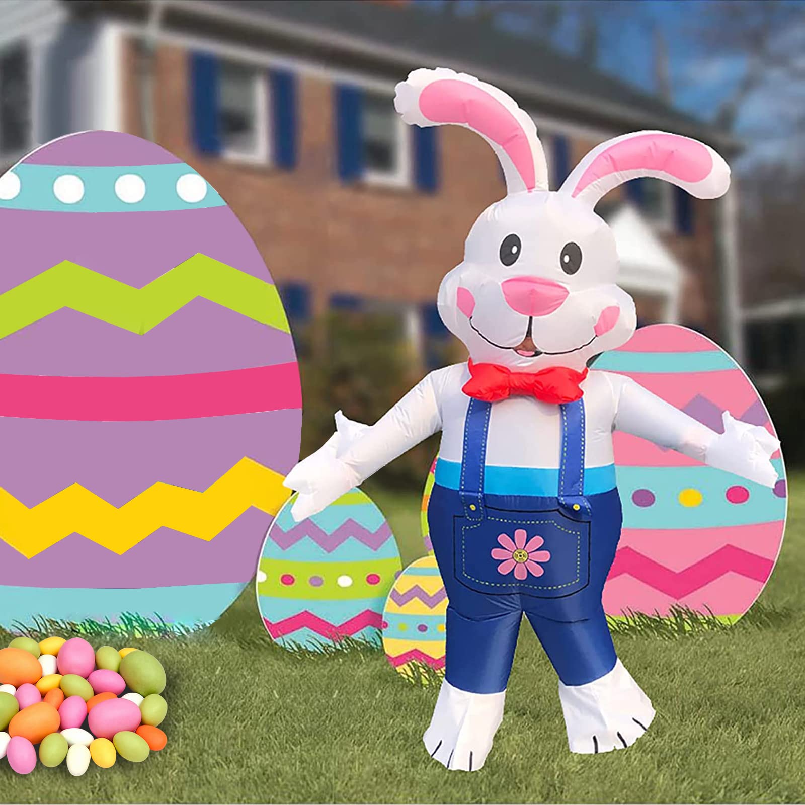 Blanketswarm Easter Bunny Inflatable Costume,Adult Easter Rabbit Suit,Blow up Costume for Christmas Halloween Fun Easter Holiday