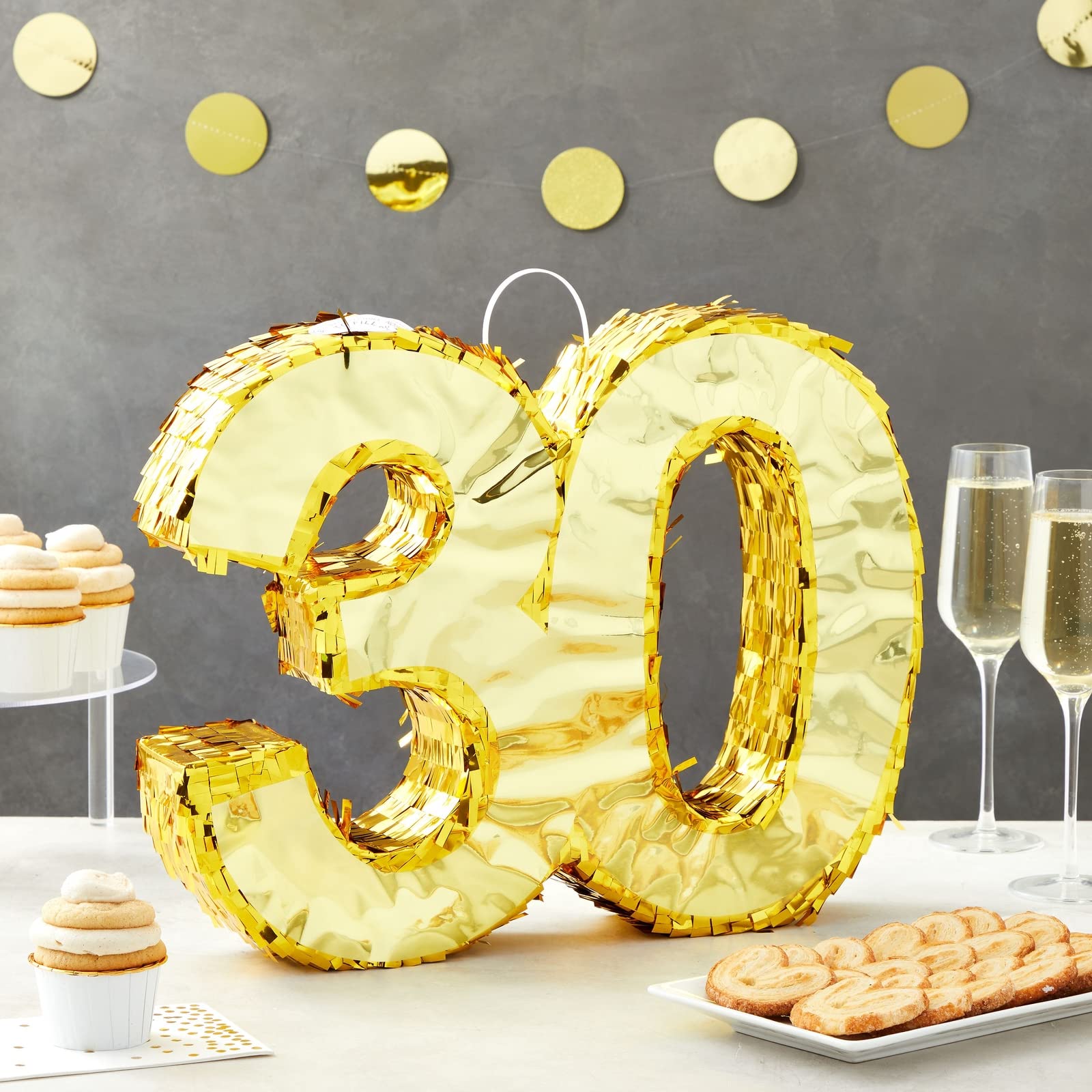 Sparkle and Bash Gold Foil Number 30 Pinata for 30th Birthday Party Decorations, Anniversary Celebrations (Small, 16.5 x 13 x 3 Inches)