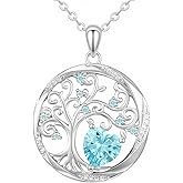 Accver Tree of life necklace with Birthstone Sterling Silver Pendant-Adjustable Chain, Ideal Jewelry gift for her, Girlfriend, Wife, Mom on Birthday, Anniversary