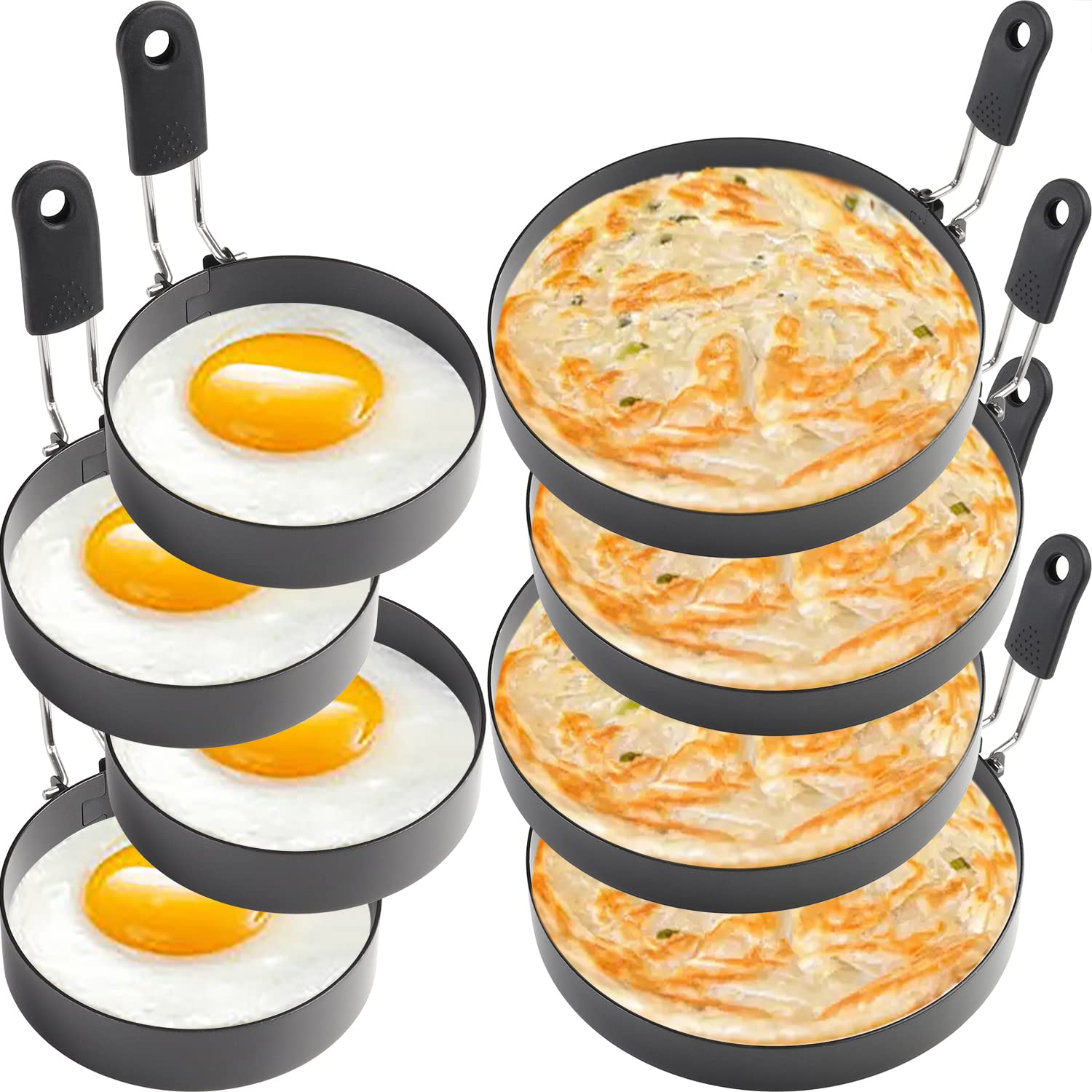 Egg Rings 4 Pcs Large 6" Pancake Mold and 4 Pcs 3.5" Fried Egg Mold Stainless Steel Nonstick Egg Ring for Frying Eggs and Muffins