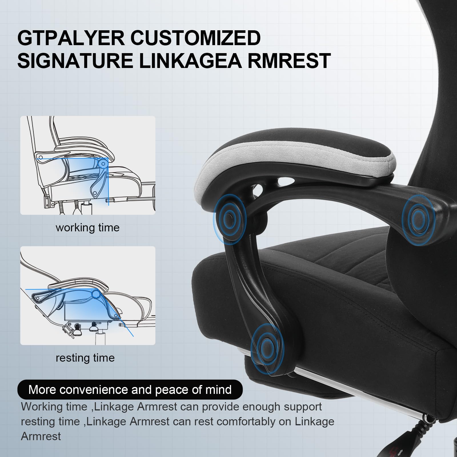 GTPLAYER Gaming Chair, Computer Office Chair with Pocket Spring Cushion, Linkage Armrests and Footrest, High Back Ergonomic Computer Chair with Lumbar Support Task Chair with Footrest - Image 5