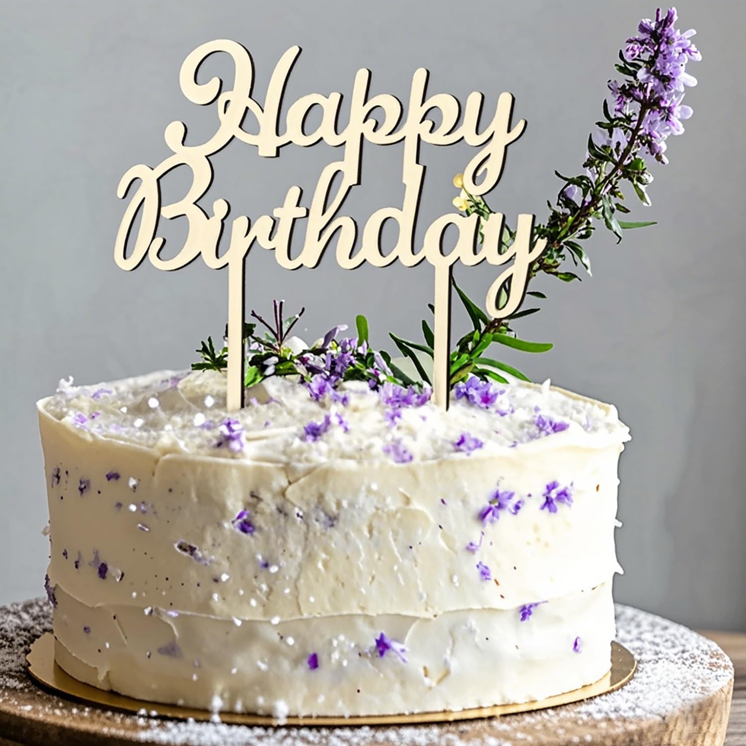 Photo 1 of Happy Birthday Cake Topper - Wooden Birthday Cake Decoration for Kids and Adults, Reusable Party Decor and Cake Decorating Supplies