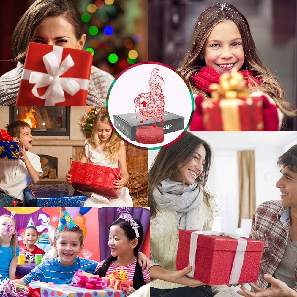 Llama Night Lights 3D Optical Illusion LED Lamps with Remote&Smart Button USB Cable Powered Best B-Day Christmas Gift Selection for Game Lovers Boys