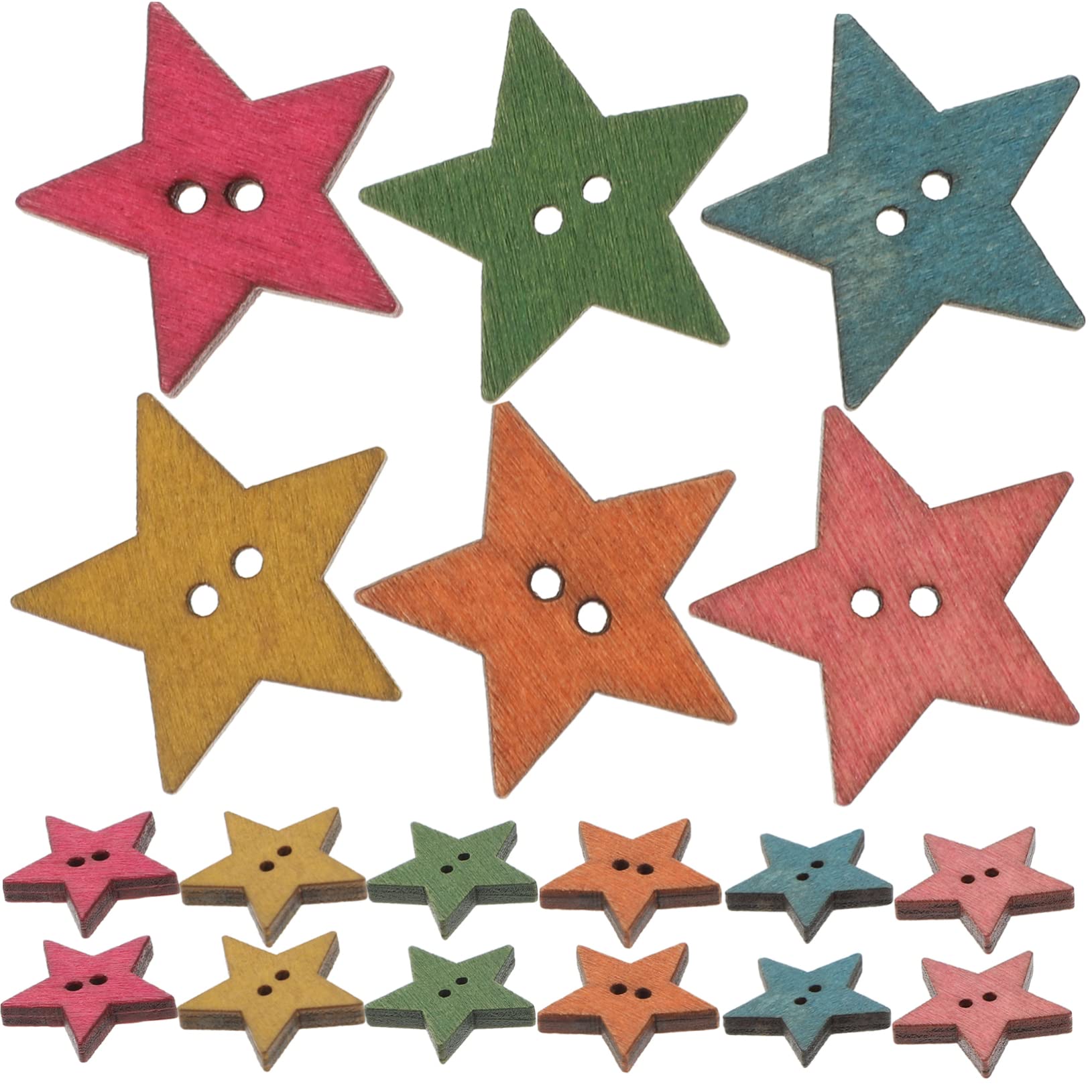 DOITOOL Wooden Buttons for Crafting ： 50PCS Colorful Five-Pointed Star Buttons Vintage Decor Vintage Scrapbook Jean Pentagram Coat Wooden Embellishments Handicrafts Child