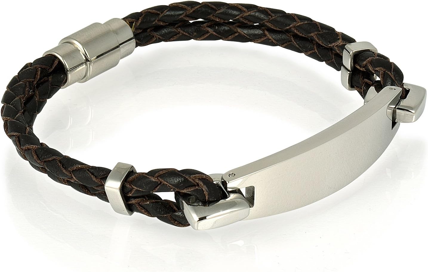 Charles HendonPersonalised Men's ID Bracelet with Steel Tag and PU leather bracelet Free Engraving.