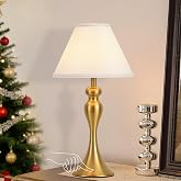 Cordless Table Lamp Rechargeable, Battery Night Light Fabric Shade, Brass | Touch control dimmable, 3 color temps with memory, 5400mAh battery, metal base, for bedside bedroom living room office