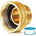 Dreyoo 1 Pack Solid Brass Garden Hose Adapter, 3/4'' GHT Garden Hose Male x 1'' NPT Female Connector, 1 Inch Male Hose Thread to 1.3 Inch Pipe Fittings Thread, with Rubber Gasket (Round O-ring)