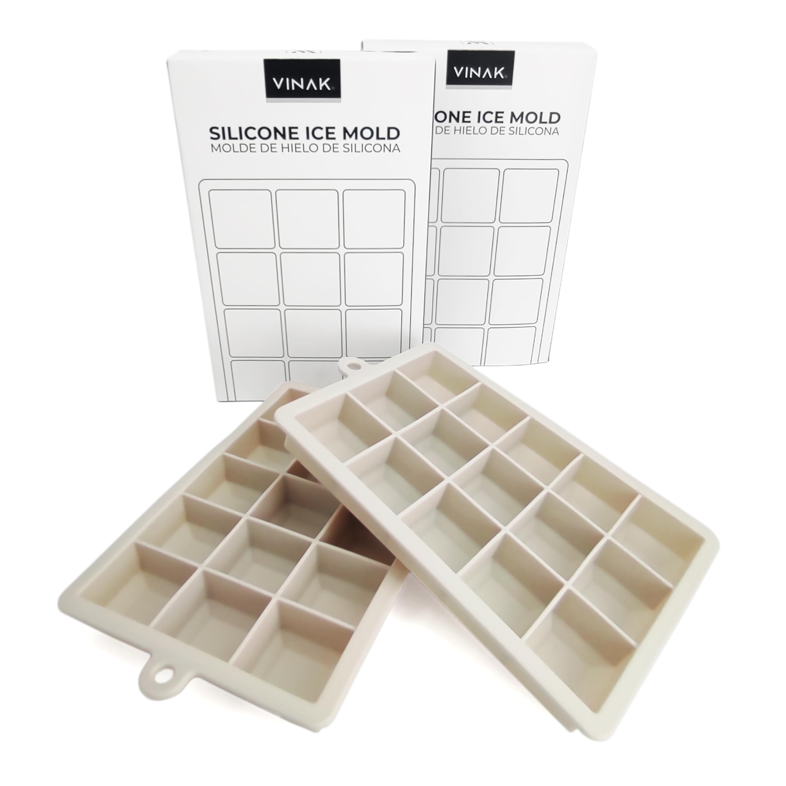 VINAK - Pack of 2 Silicone Ice Trays - Ice Cube Trays - 15 Ice Cubes per Tray - Silicone Mold Ideal for Cold Drinks, Whiskey or Cocktails
