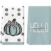 KORVITA Hello Pumpkin Hand Towels Set 2 PCS, Vintage Pumpkins, Thanksgiving Bathroom Decorative Soft Absorbent for Bathroom Home Hotel Gym Spa Yoga Beach 17"x26"