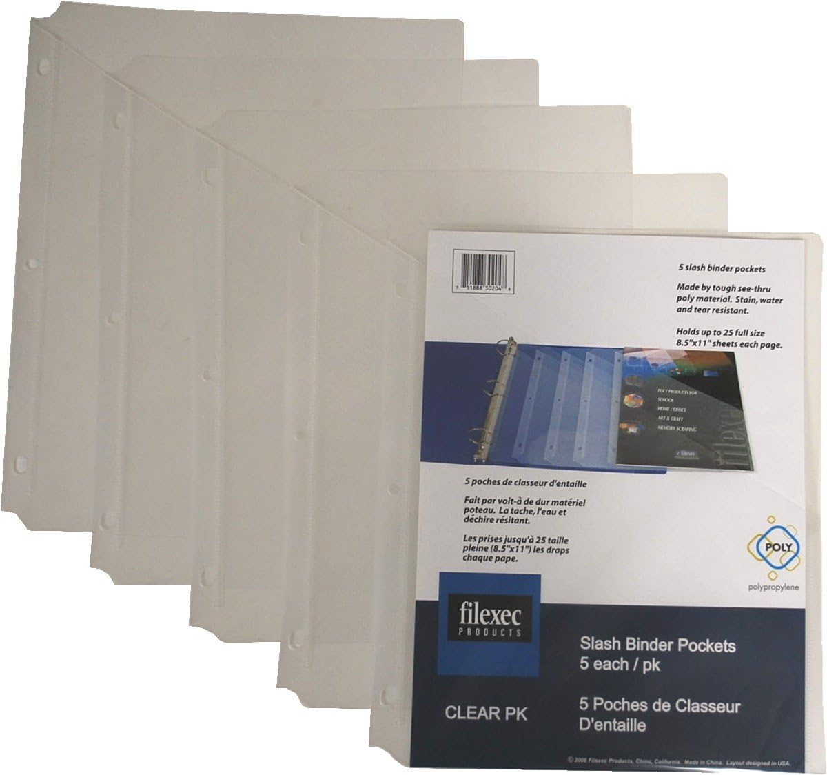 Filexec Binder Pocket, 3-Hole Punched, Letter Size, Clear (6 Packs of 5) (50106-30204) : Office Products