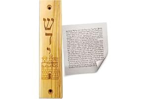 Logos Trading Post Olive Wood Mezuzah with Scroll, Shema & Jerusalem City, Made in Israel, Religious Home Décor for Door & Wall, Includes Parchment Prayer Scroll, Jewish & Messianic House Wall Art