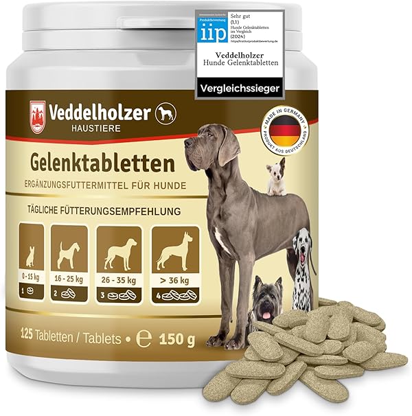 Veddelholzer VERGLEICHSSIEGER 2024 Hunde Gelenktabletten mit Grünlippmuschel Hund MSM & Teufelskralle Glucosamin & Kollagen 125 Kapseln Hunde Leckerlis