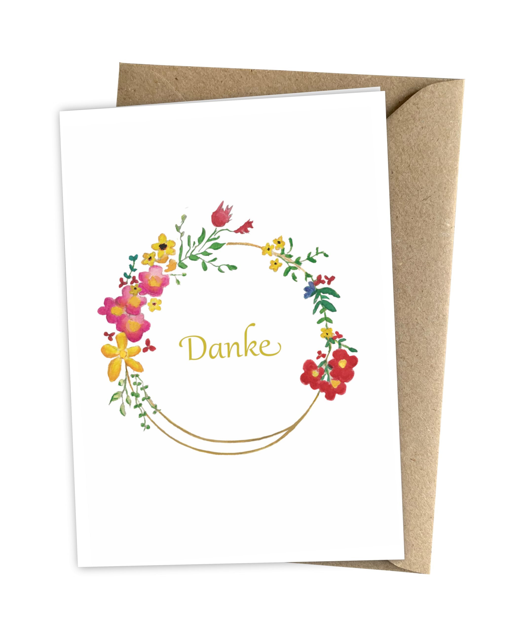 Herzfunkeln® Thank you card with flower wreath in DIN A6, say thank you with thank you card, with envelope made of recycled paper, greeting card and thank you card, made in Germany