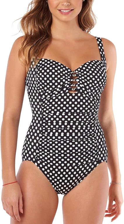 Swim Solutions プリントビーズワンピース水着 Us サイズ 14 カラー ブラック ワンピース 通販 Amazon