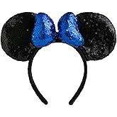 CHuangQi 1pcs Mouse Ears Shiny Headband with 3D Bow, Double-sided Sequin Hair Band for Birthday Party or Amusement Park (3D Royalblue Bow)
