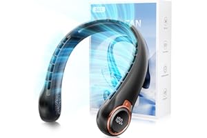 ZHZW Portable Neck Fan with 6000mAh USB - Rechargeable Battery, Ultra-Light Bladeless Neck Fan LED Display, 360° Cooling Wearable Fan, 3 Speeds (Black)