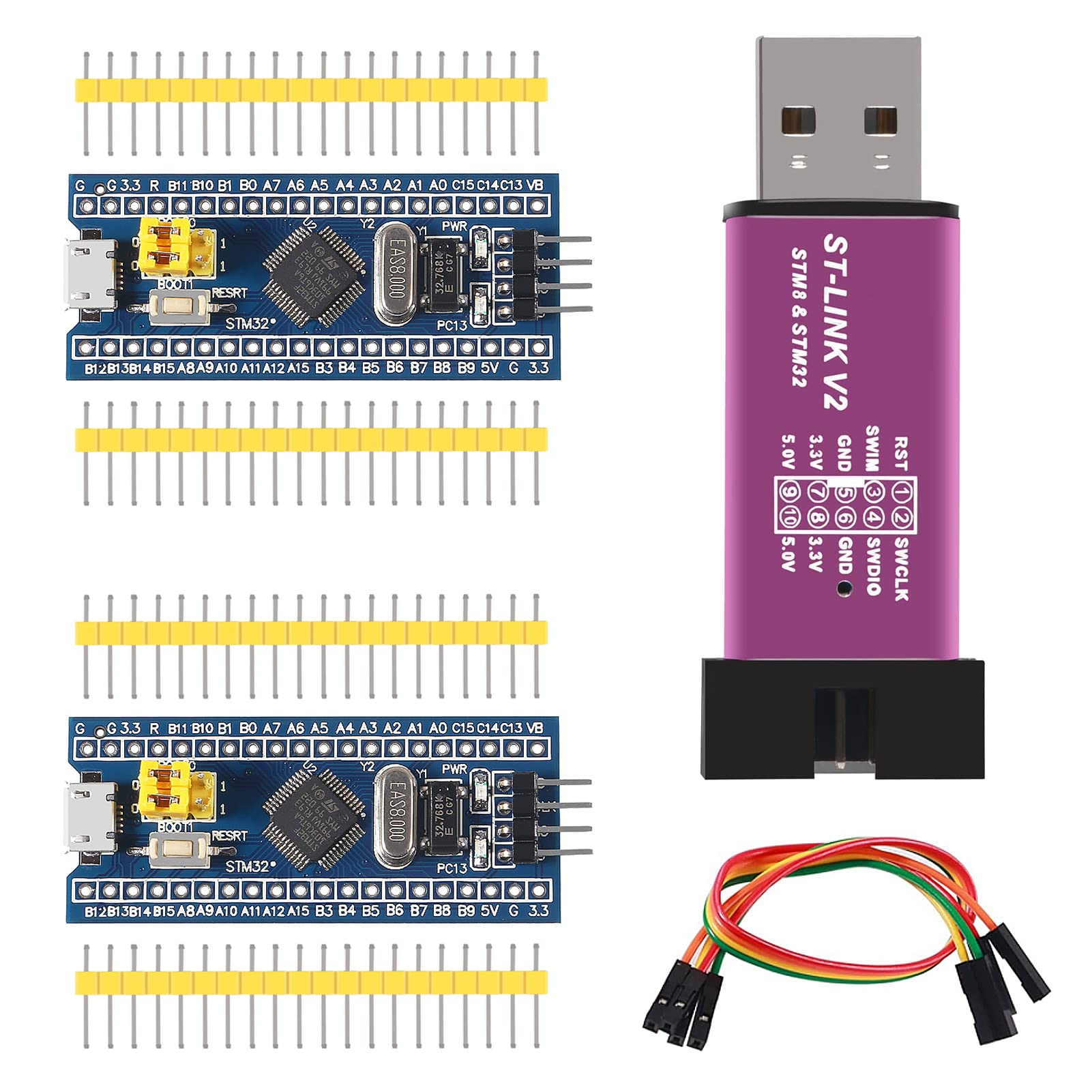 AITRIP ST-Link V2 Programming Unit Emulator Downloader(Random Color)+2PCS 40pin STM32F103C6T6 ARM STM32 SWD Minimum System Board Micro USB for Arduino