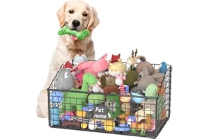 KAIFERTY Indestructible Dog Toy basket, Large Toy Box for Dogs,Pet Toy Bin Dog Metal Basket for Toys, Dog Toy Storage, Dog Storage Organizer,Dog Toy Box for Living Room Area (Black)