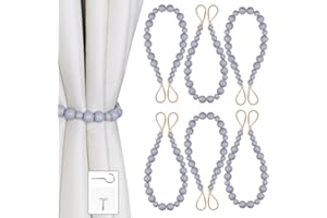 Groleca 6 Pieces Wood Bead Curtain Tiebacks Decorative Curtain Holdbacks Curtain Tie Backs with Hooks Outdoor Curtain Tiebacks Curtain Holders Curtain Ties for Drapes (Grey, 6)