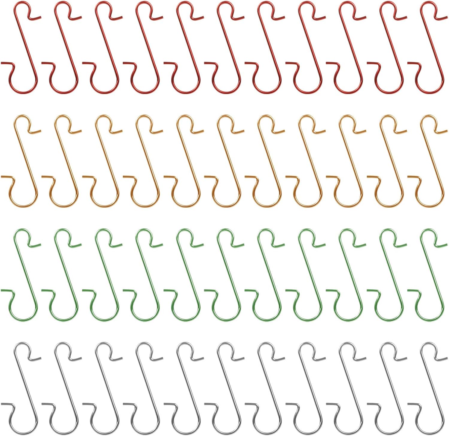 Ornament Hooks - Naler 120 Pack Assorted Color Ornament Hooks Stainless Steel S-Shaped Hangers for Christmas Tree Decorations, Green/Gold/Red/Silver