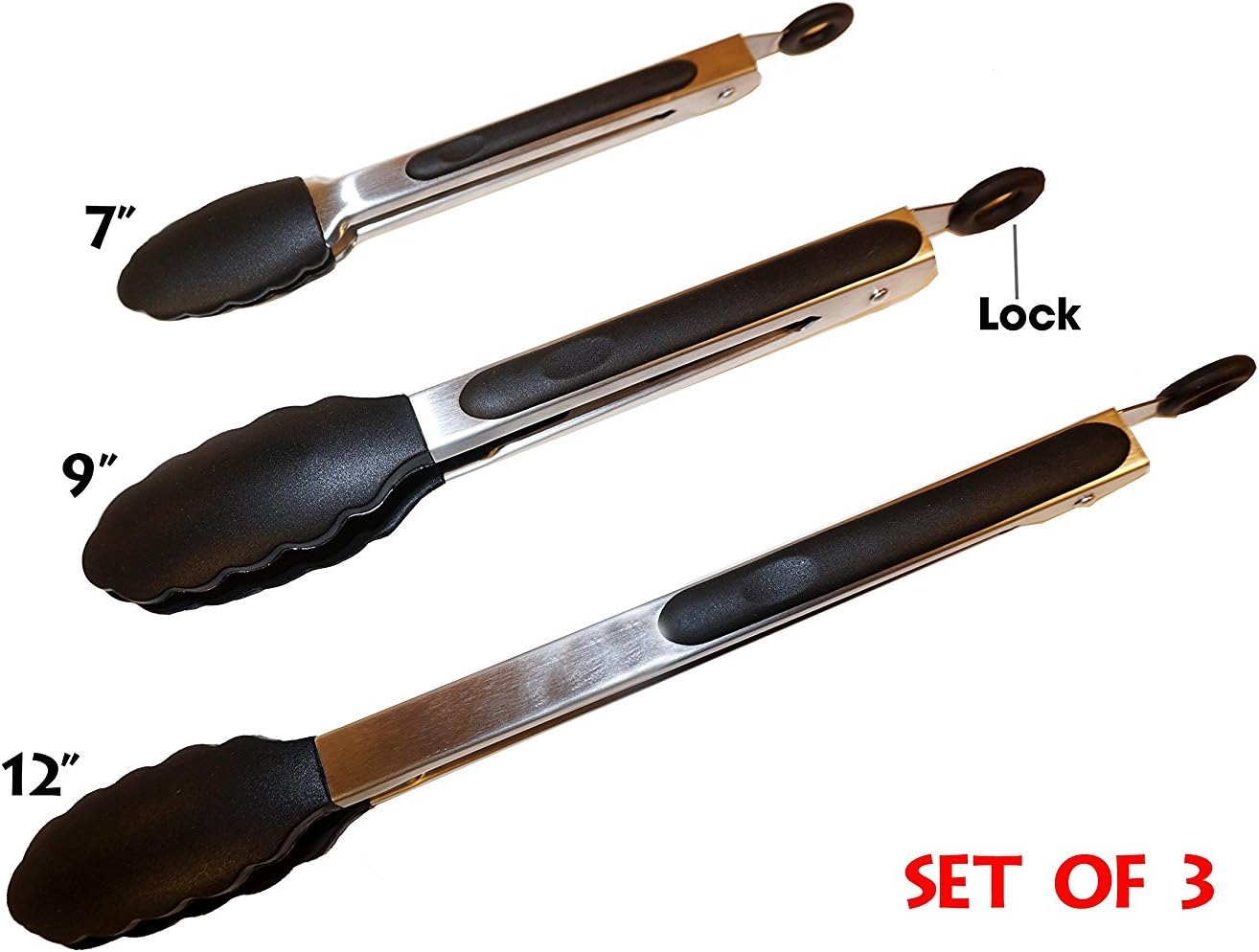 Best Quality Food Tongs Made By Stainless Steel With Silicone Tips - Set of 3 (7,9,12 Inch) For Cooking Grilling Catering BBQ - Heavy Duty Non-Stick