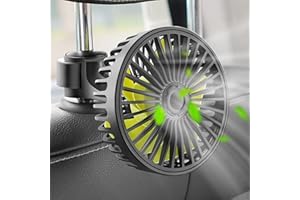 QIDOE Car Fan for Backseat, USB Powered Car Rear Seat Headrest Fan, 3 Speeds and 360 Degree Rotatable Cooling Fan, Powerful Air Circulation Fan for Sedan, SUV, RV, Pickup, Truck, Van, Golf Vehicles and Boat