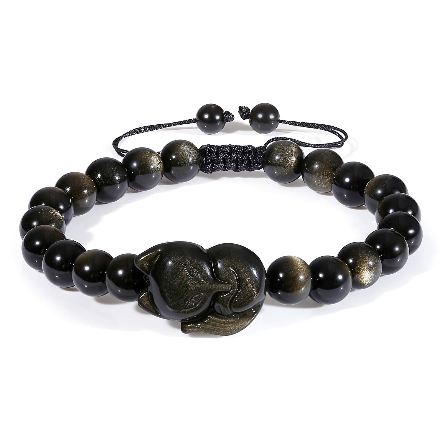 COAI Men's Women's Gold Sheen Obsidian Bracelet Fox Stone Beaded Bracelet S