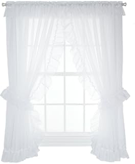 Amazon Com Heather Ruffled Priscilla Window Curtains Pair 92 Inch By 63 Inch White Home Kitchen