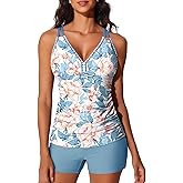Summer Mae V-Neck Women Tankini Swimsuits Two-Piece with Side Pockets Swim Shorts 2025 Tie-Back Straps Bathing Suits