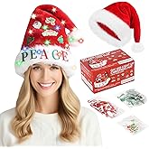 INEDRIMS Light Up Santa Hat with DIY Stickers, Extra Thick Velvet Christmas Hat for Adults Unisex for New Year Holiday Party & Christmas Decorations