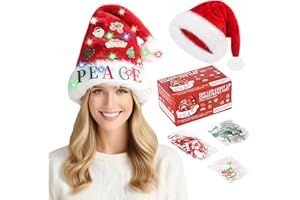 LED Santa Hat Lights and DIY Stickers, Velvet Christmas Hat for Adults New Year Holiday Party & Christmas Decorations