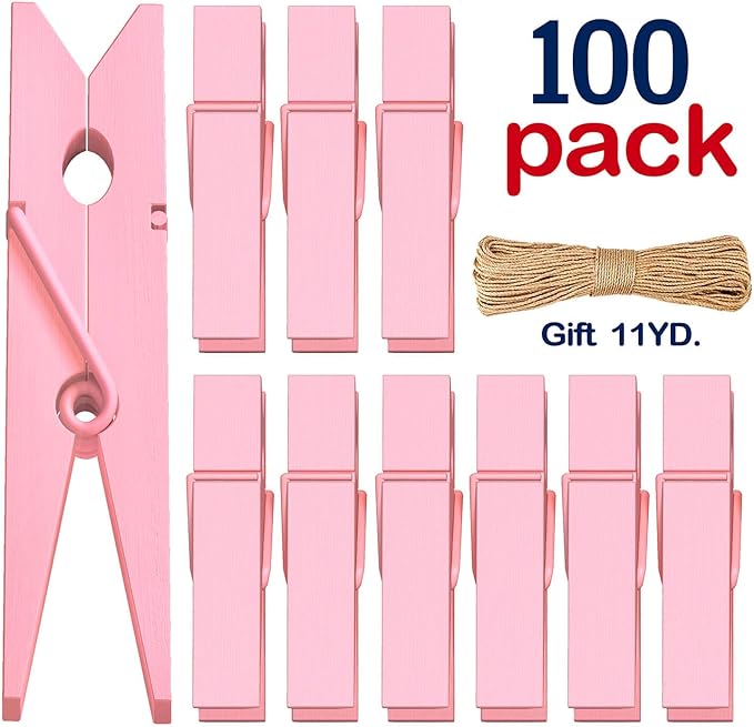 Clothes Pins Mini Clothespins Pink 100 PCS Wooden Small