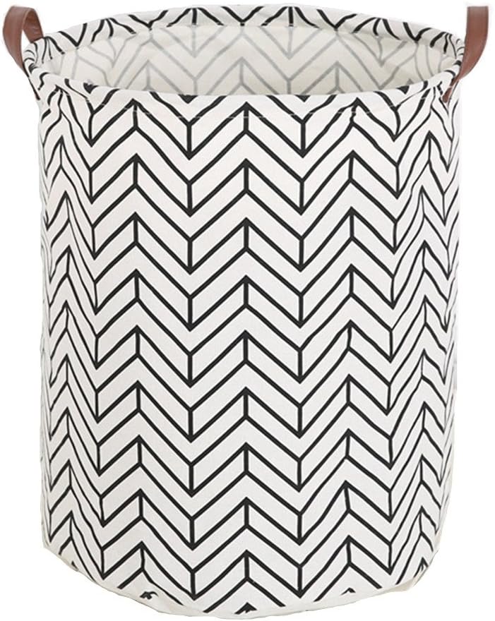 Migaoeco 40cm*50cm Large Canvas Laundry Basket Storage Bag Toy Organizer with Leather Strap (Wheat Striped)