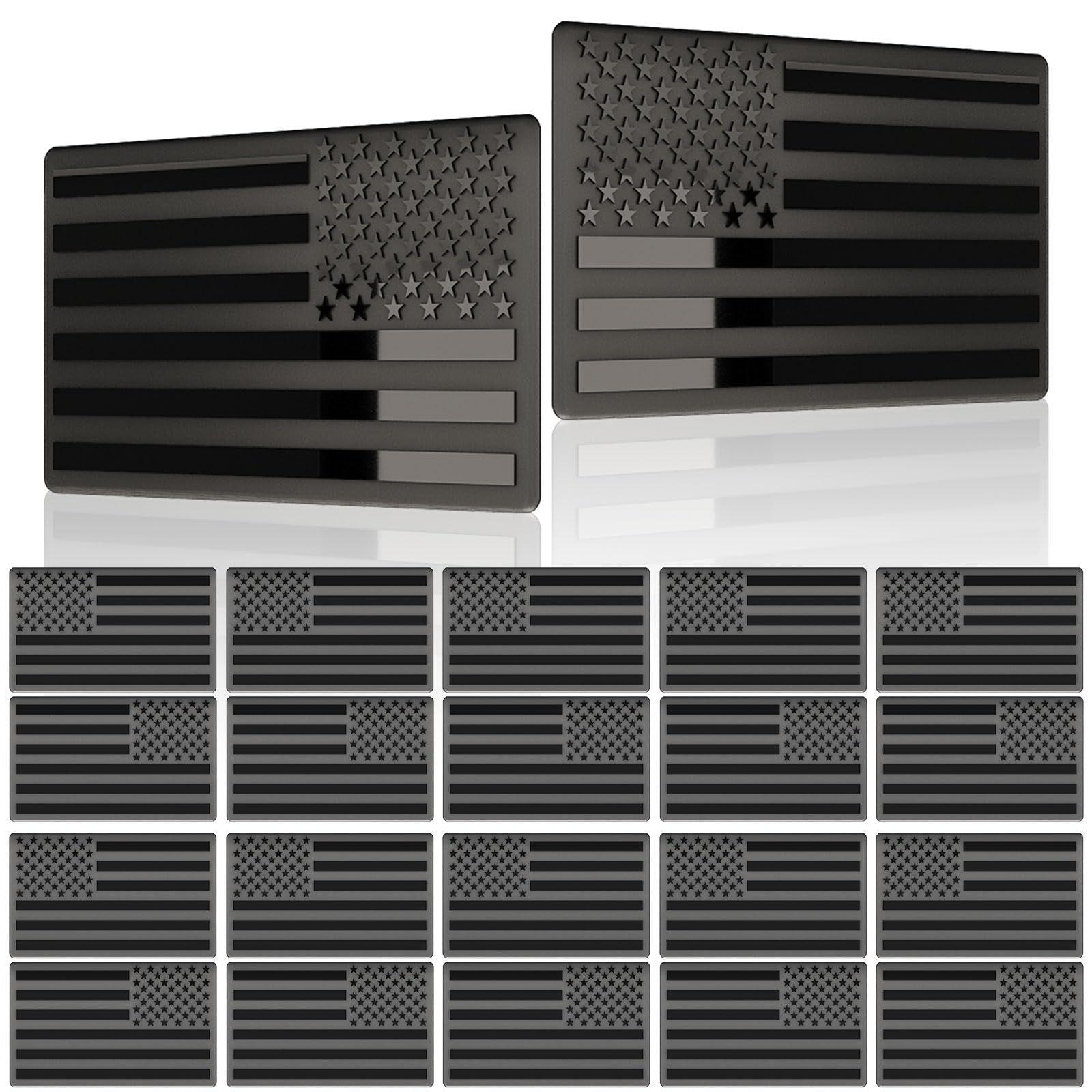 Photo 1 of 10 Pairs Embossed 3D Metal All Black American Flag Emblem Decal Stickers, Matte Black 5" x 3" Patriotic USA US Flag Car Decals Bumper Stickers for Truck, Window, Motorcycle, Support US Military