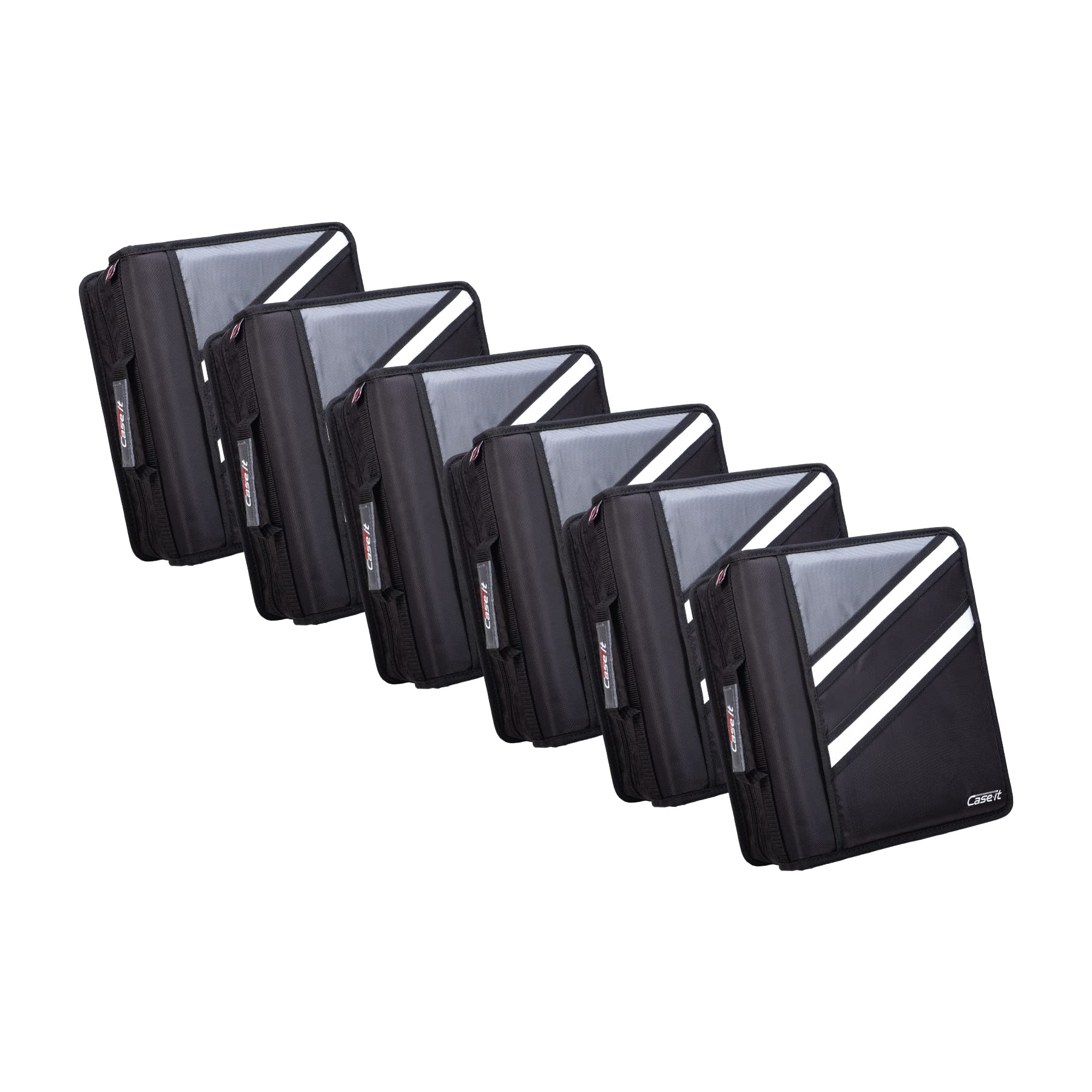 Case-it The Z Shape Zipper Binder – Two Binders in One – Double Sided 1.5 Inch D-Ring – Multiple Pockets – 500 Page Capacity – Comes with Shoulder Strap, Jet Black Z-176 (6 Pack)