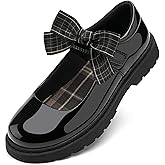 Stelle School Shoes for Girls Mary Jane Uniform Dress Shoes Detachable Bow Chunky Ballerina